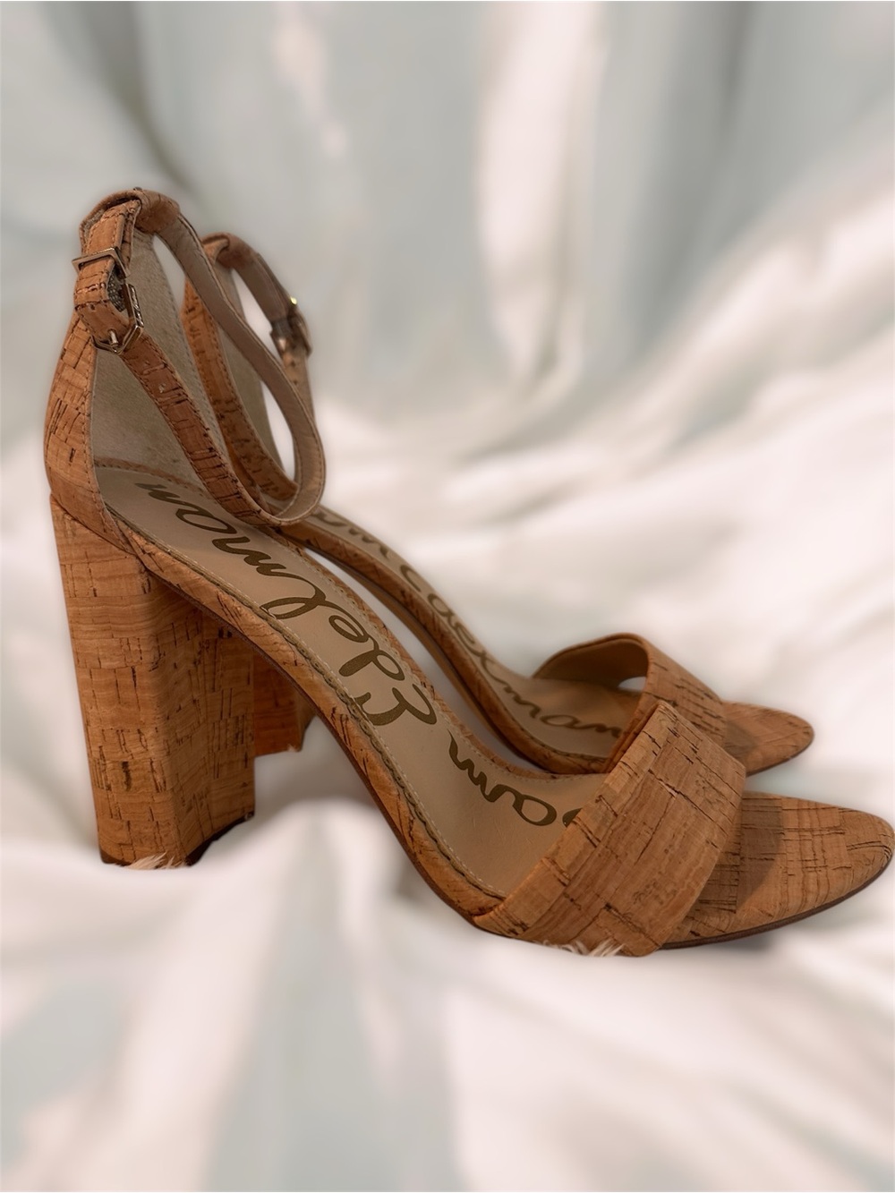 Sam Edelman Cork-Look Tan Block Heel Sandals